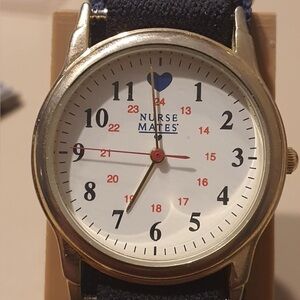 Vintage Nurse Mates Goldtone/White Nylon Women's Watch